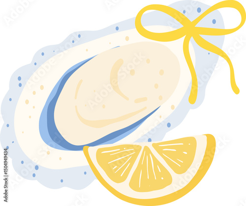 Oyster with Lemon Slice Illustration