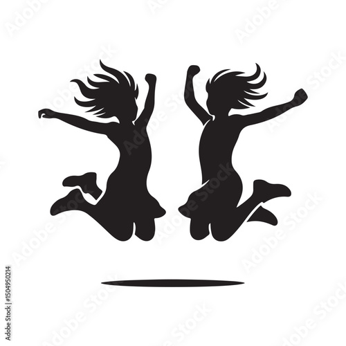 children jumping vector silhouette clip art logo design illustration