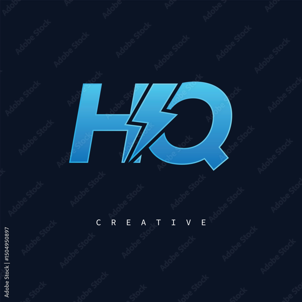 HQ Thunderbolt Monogram – Futuristic Electric Logo with Bold Blue Energy Strike HQ Thunderbolt Monogram – Futuristic Electric Logo with Bold Blue Energy Strike