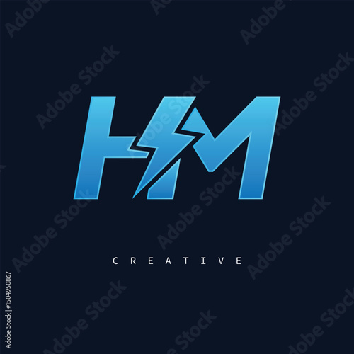 HM Thunderbolt Monogram – Futuristic Electric Logo with Bold Blue Energy Strike
