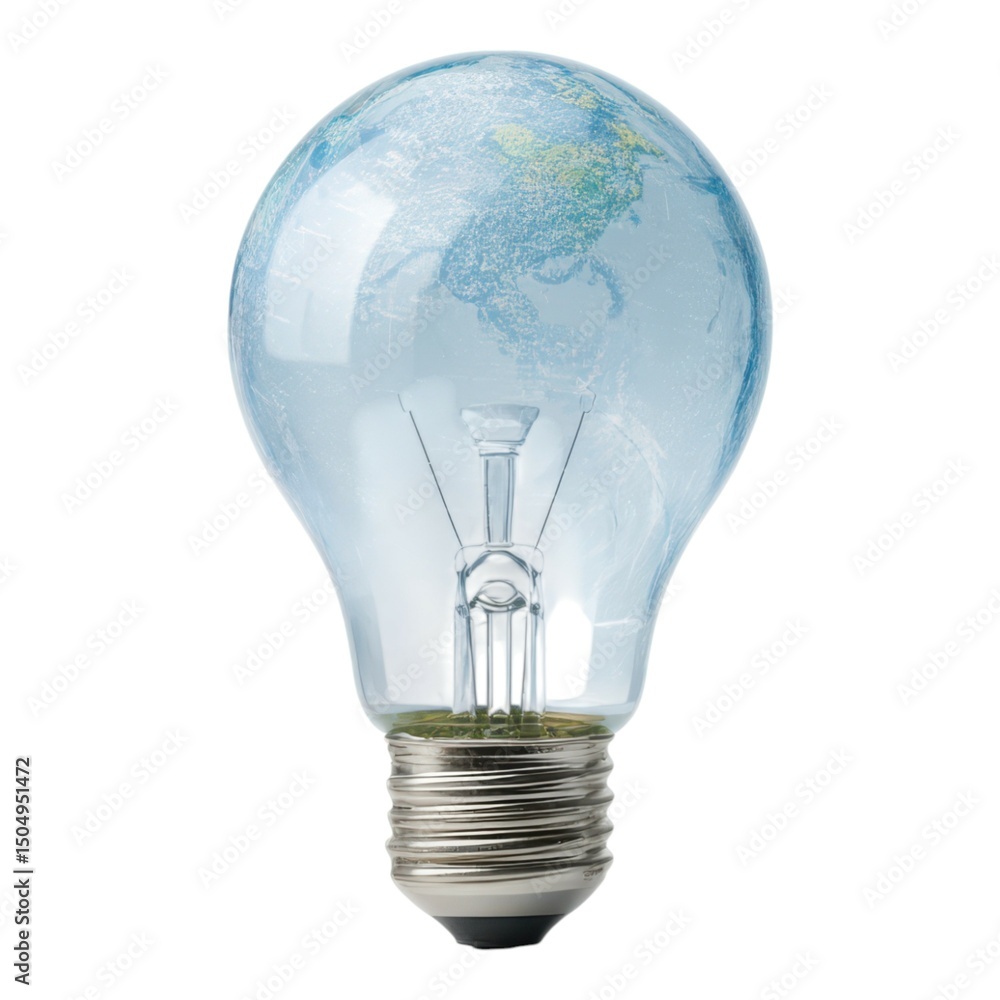 A clear light bulb with a world map overlay symbolizes global ideas, innovation, and sustainability. A clear light bulb with a world map overlay symbolizes global ideas, innovation, and sustainability.