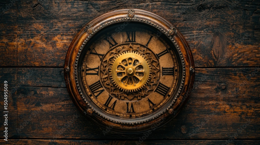 Ornate antique clock on dark wood Ornate antique clock on dark wood
