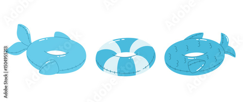 Set of inflatable swimming rings. Summer rubber rings for the pool. Flat vector illustration.