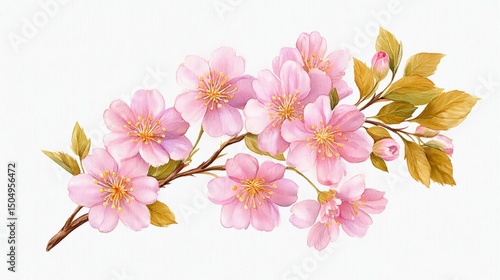 Delicate Pink Cherry Blossom Branch  Spring Flowers  Floral Design  Botanical Illustration