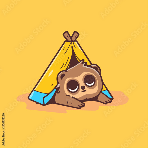 a slotty bear is laying in a tent