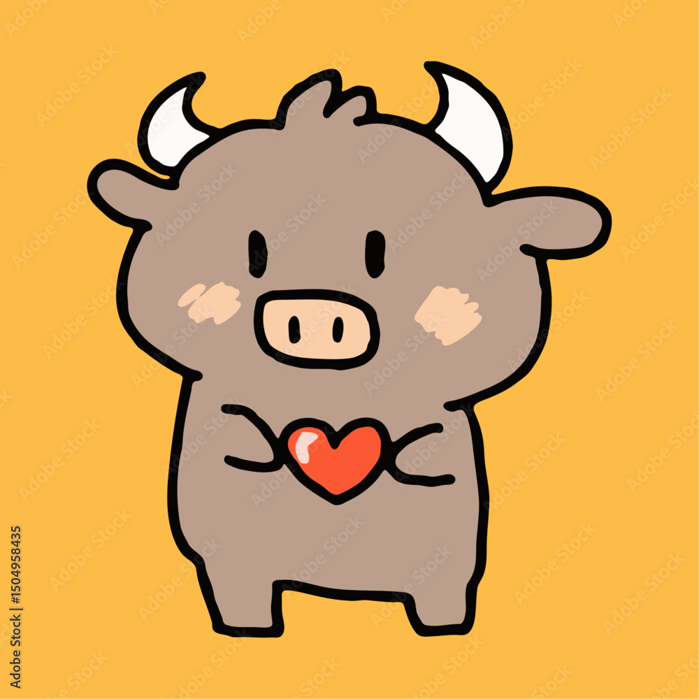 Obraz premium a cartoon cow with a heart in its mouth