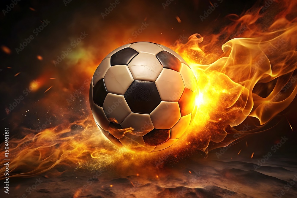 Fototapeta premium Fiery soccer ball blazing across field