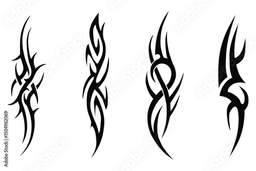 Collection of neo tribal shapes with a stiff touch, hand drawn vector design gothic sigilism tattoo elements isolated on white background