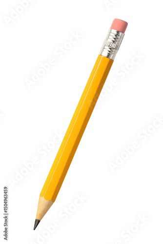 Yellow pencil with eraser isolated on transparency background, simple and clean school supply