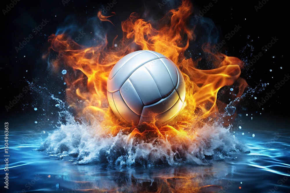Fototapeta premium Fiery volleyball splashing into icy water