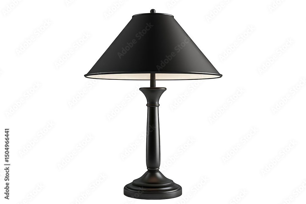 Obraz premium Sleek black table lamp with a conical shade and a slender, slightly flared base. The lamp features a simple, elegant design