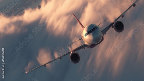 Airplane maneuvering through clouds aerial view photography aviation dramatic sky