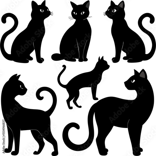 Collection of Black Cat Silhouettes in Various Poses