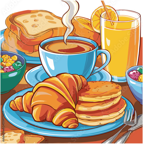 A colorful and vibrant assortment of delicious food items including fast food, traditional meals, desserts, snacks, and refreshing drinks. Perfect for restaurant menus, food blogs, culinary websites, 