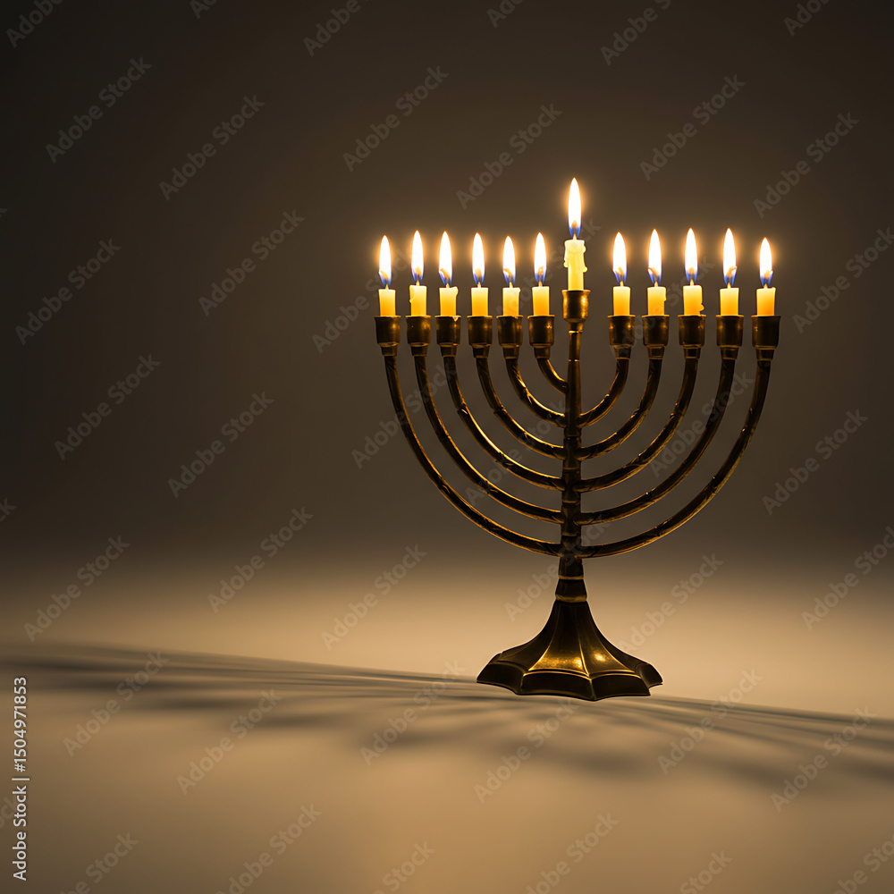 Menorah: Symbol of Hanukkah, Eight Candles Lit Menorah: Symbol of Hanukkah, Eight Candles Lit