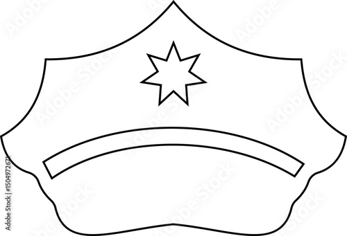 Black police hat icon in flat style. Police officer uniform item with badge. Realistic policeman uniform headgear vector from law and justice for web and mobile app isolated on transparent background.