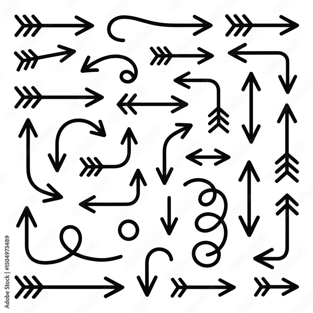 Collection of Diverse Black Arrows on White Background Collection of Diverse Black Arrows on White Background