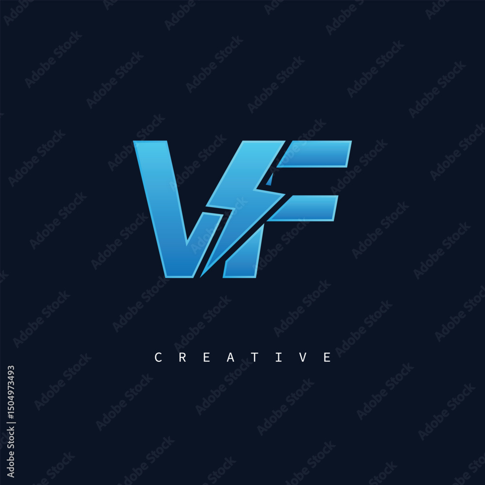 VF Thunderbolt Monogram – Futuristic Electric Logo with Bold Blue Energy Strike VF Thunderbolt Monogram – Futuristic Electric Logo with Bold Blue Energy Strike