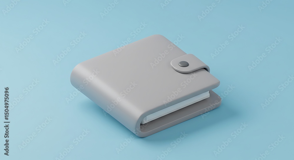 Minimalist gray wallet on blue background for finance and business concept Minimalist gray wallet on blue background for finance and business concept
