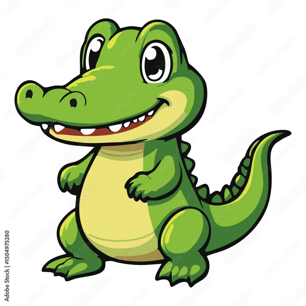 Fototapeta premium Cute Crocodile Clip Art Illustration – Fun Cartoon Reptile for Kids and Education