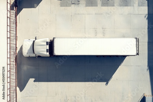 Aerial view of a white delivery truck parked on concrete surface