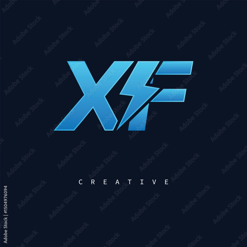 Obraz premium XF Thunderbolt Monogram – Futuristic Electric Logo with Bold Blue Energy Strike