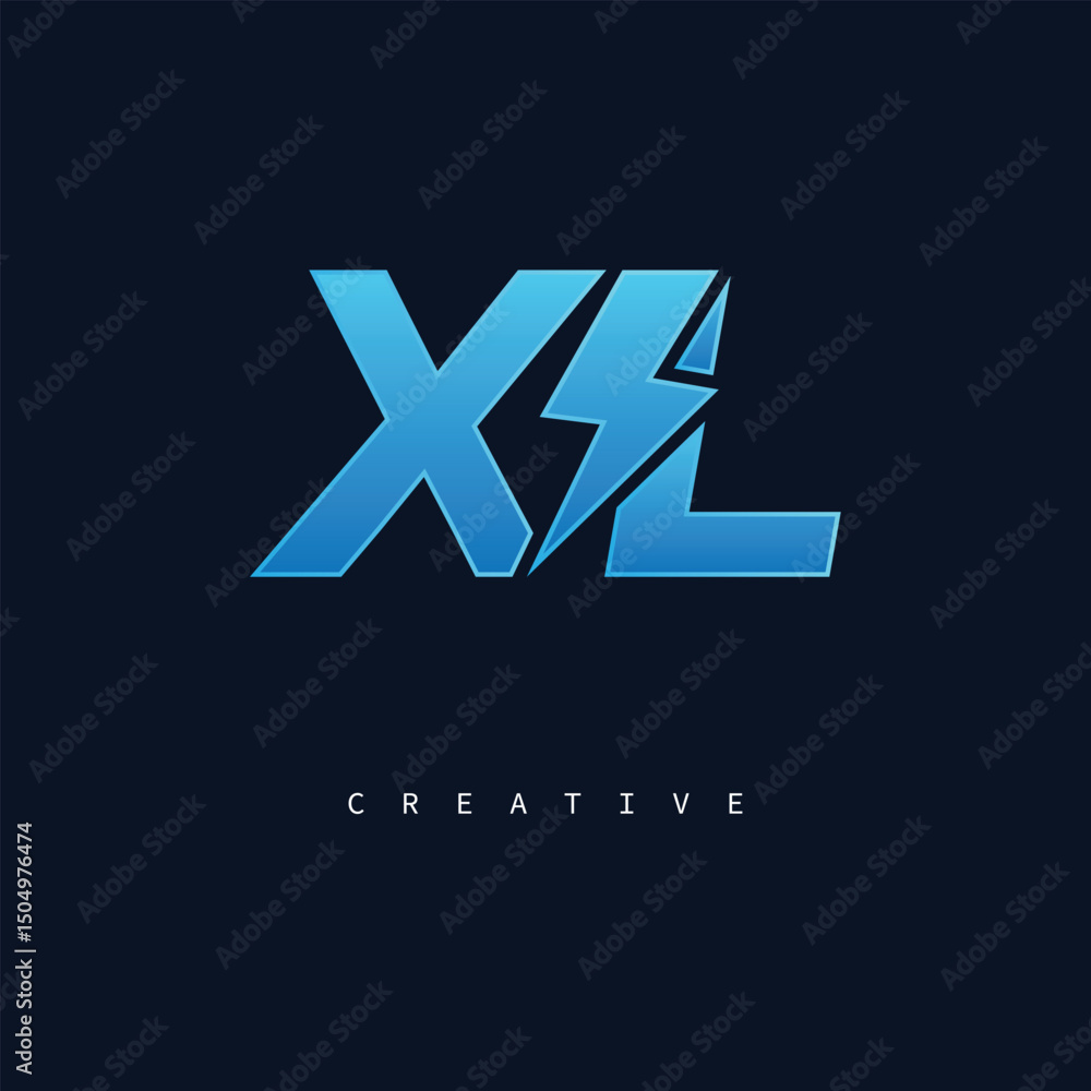 Fototapeta premium XL Thunderbolt Monogram – Futuristic Electric Logo with Bold Blue Energy Strike