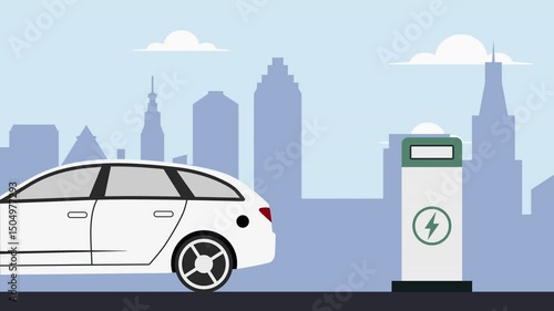 Electric Car Charging, Graphic Animation