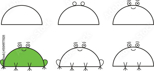 Step by step how to draw a frog for kids in simple cartoon style, educational guide for children’s art activities