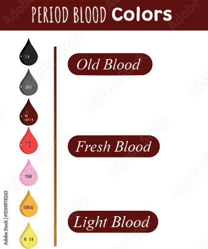 Menstrual blood color chart infographic for women’s health education, period awareness, and reproductive guidance