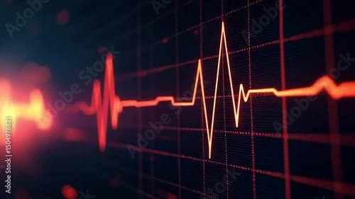 Business growth hacking concept. A glowing red heartbeat line pulses across a dark digital screen, resembling an electrocardiogram display.