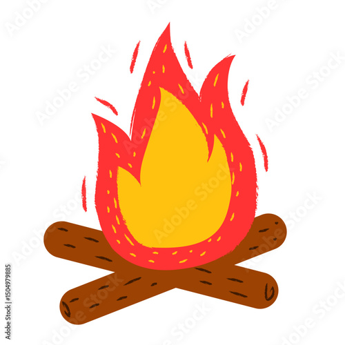 Illustration of Bonfire with Red and Yellow Flames