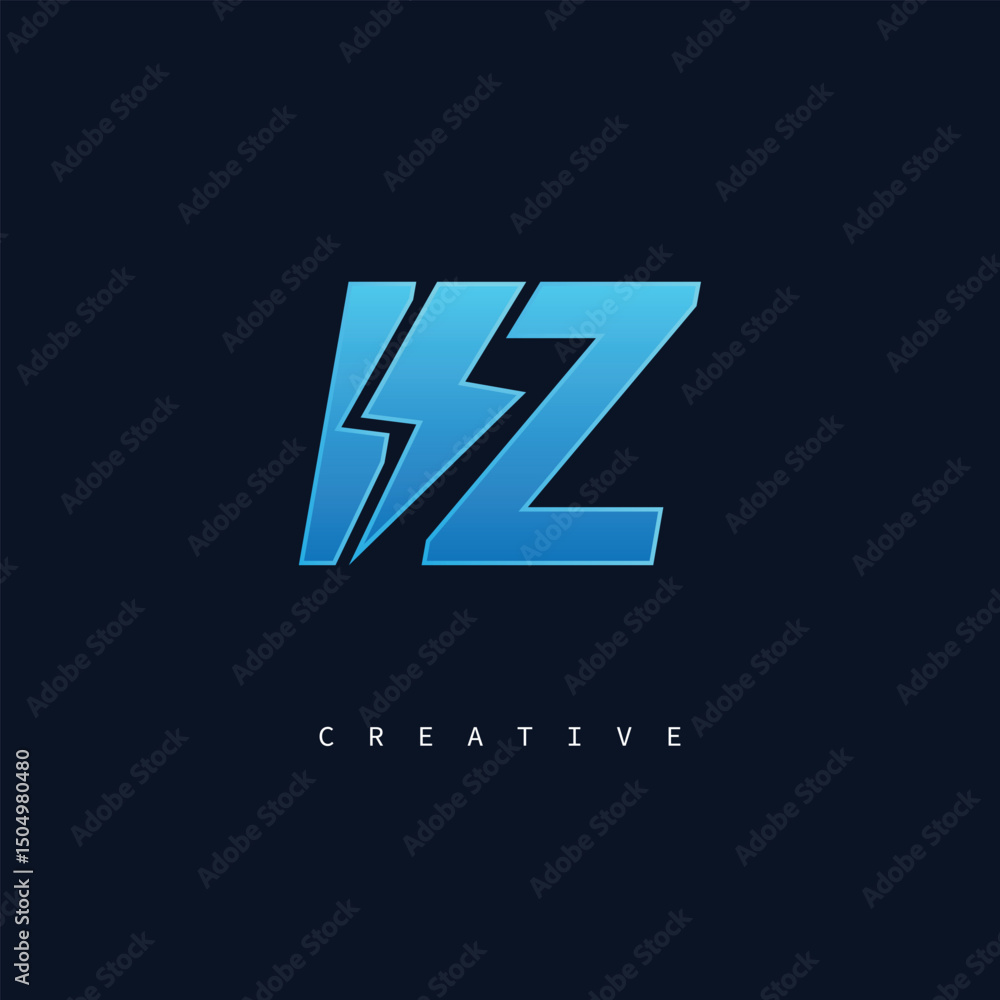 Fototapeta premium IZ Thunderbolt Monogram – Futuristic Electric Logo with Bold Blue Energy Strike