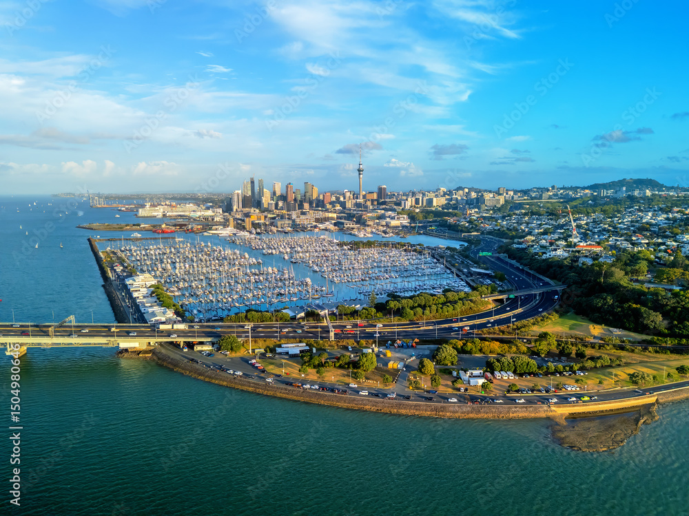 Naklejka premium Aerial view of Auckland of New Zealand at daytime
