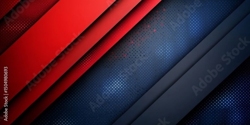 futuristic abstract red and blue background design with diagonal lines and flat geometric elements, Generative AI