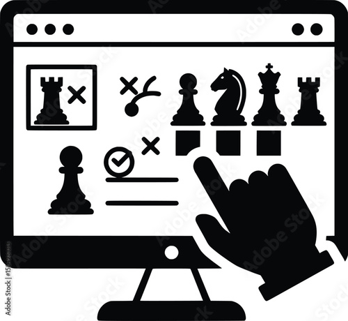 Strategic Chess Game Vector Illustration of Online Chess Match