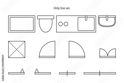 住宅やアパートやマンションなどの簡単な間取りを製作する際に使えそうなイラスト素材―線のみバージョン