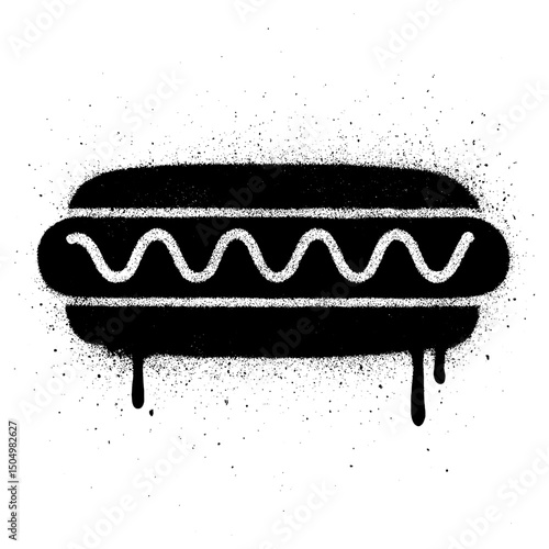Graffiti Style Hot Dog Stencil Art on White Background.
