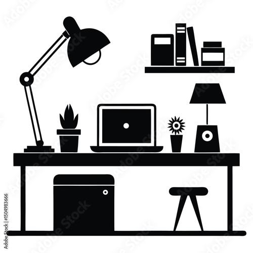 Office Desk with Lamp Laptop Chair Setup