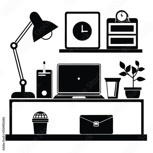 Workspace Desk Supplies Black and White Art