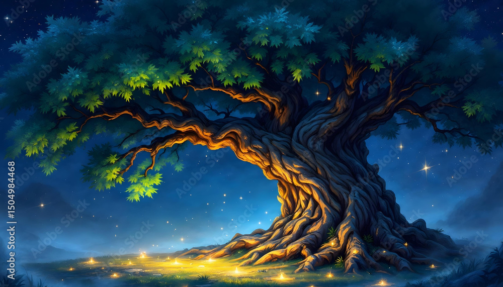Obraz premium The night landscape with trees