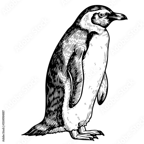 engraving penguin vector line art illustrastion, isolated on white background, illustration, vector, penguin, drawing, animal, sketch, bird, vintage, graphic, wildlife, retro, isolated, engraving