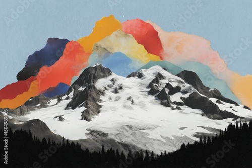 Snowy Mountain with Colorful Clouds
