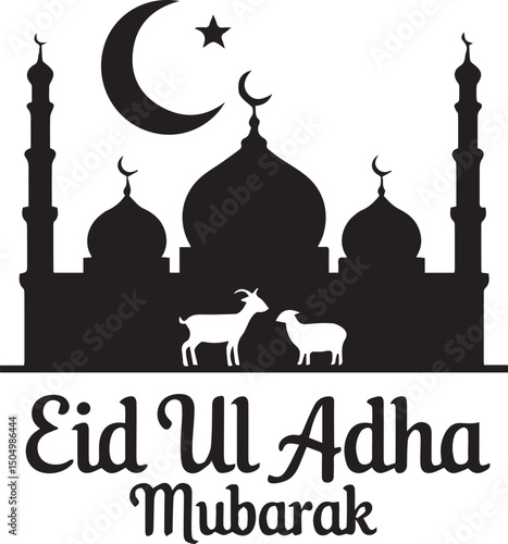 Wallpaper Mural Eid Ul Adha Mubarak with Mosque and Animals Silhouette in Crescent Moon Torontodigital.ca