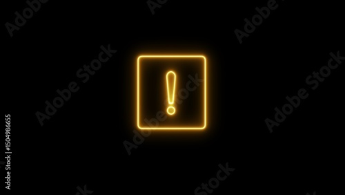 Neon exclamation warning sign on black background. Neon warning icon illustration.