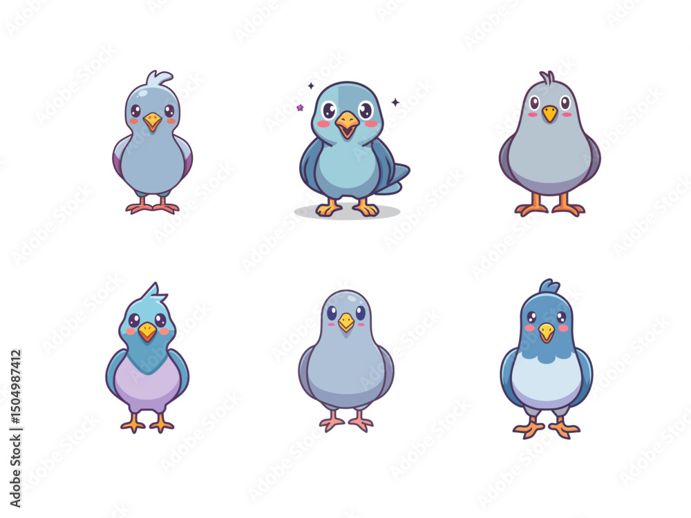 Fototapeta premium Adorable Pigeon Character – Cute Front View Urban Bird in Cartoon Style for Children’s Designs, Games, and Animal Icons