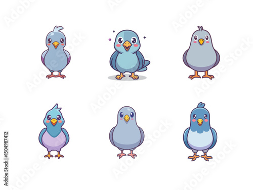 Adorable Pigeon Character – Cute Front View Urban Bird in Cartoon Style for Children’s Designs, Games, and Animal Icons