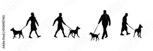 people with a dog black silhouette vector illustration.