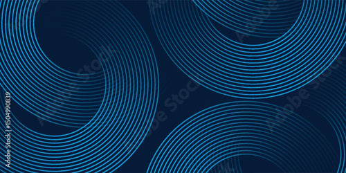 Blue geometric abstract background overlapping layers on bright space with line effect decoration. Circle style concept modern graphic design