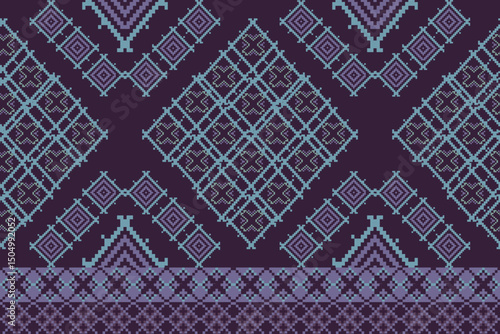 Traditional Ukrainian cross-stitch Detailed vector Illustration for textile printing design, on pixels pastel tone.